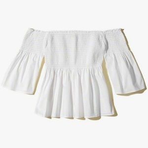 Off the shoulder white shirt